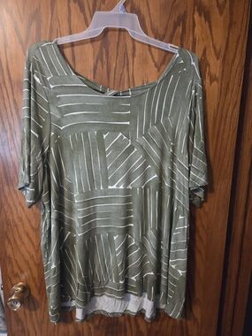 Lane Bryant Olive Green and White Patterned Blouse